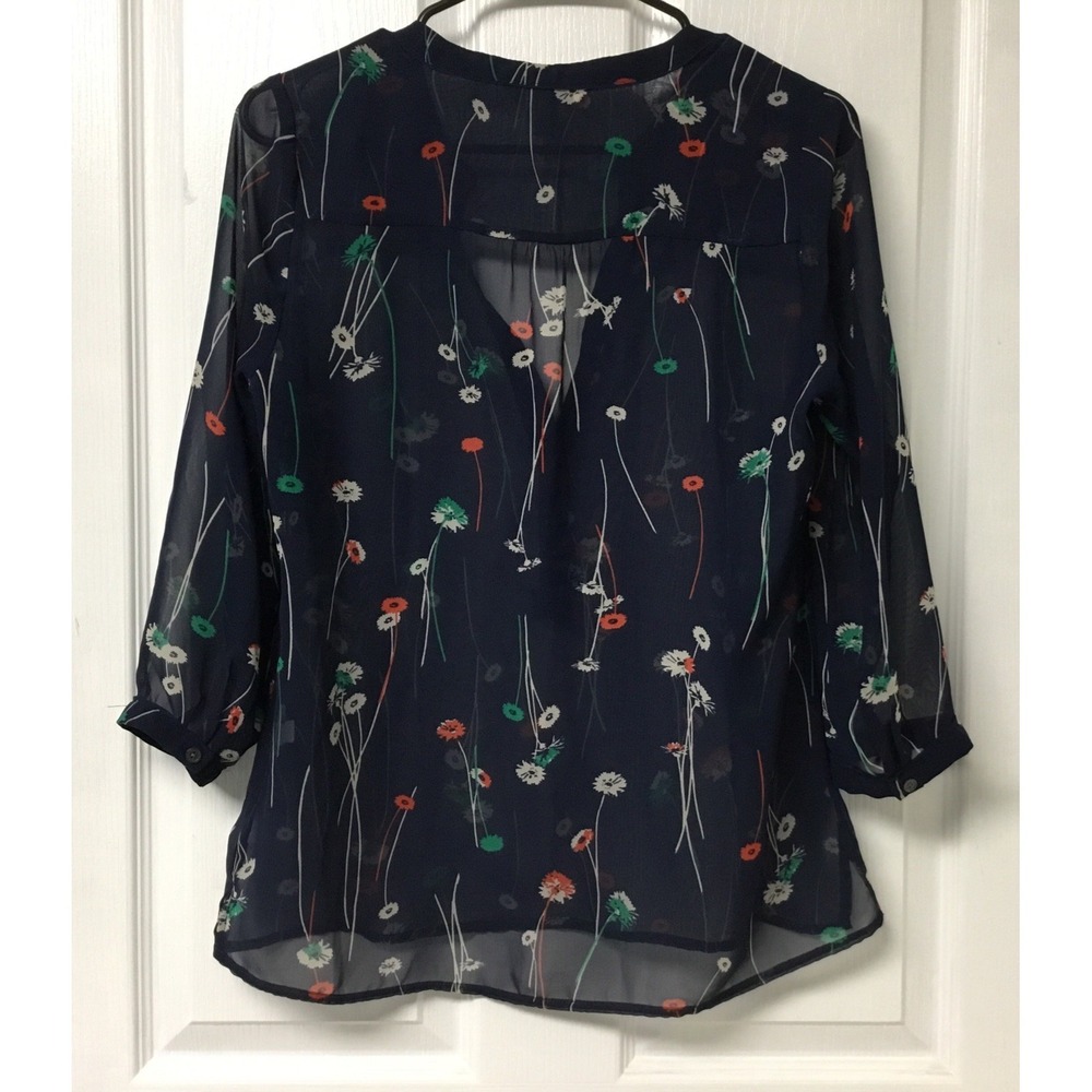 Banana Republic Sheer Floral Blouse Navy With Flowers XS Spring Boho Fairy Grung - Picture 3 of 6